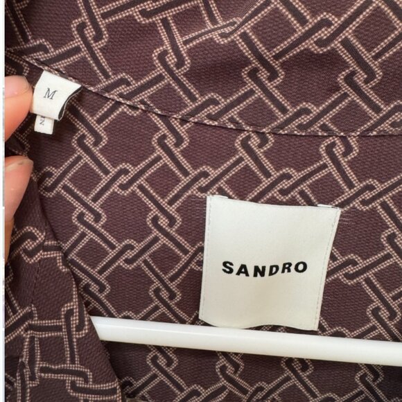 Sandro Brown Print Satin Shirt in Medium - Picture 7 of 7